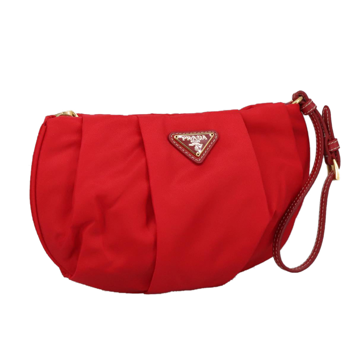 PRADA Pouch Nylon Red Gold Auth ac3383