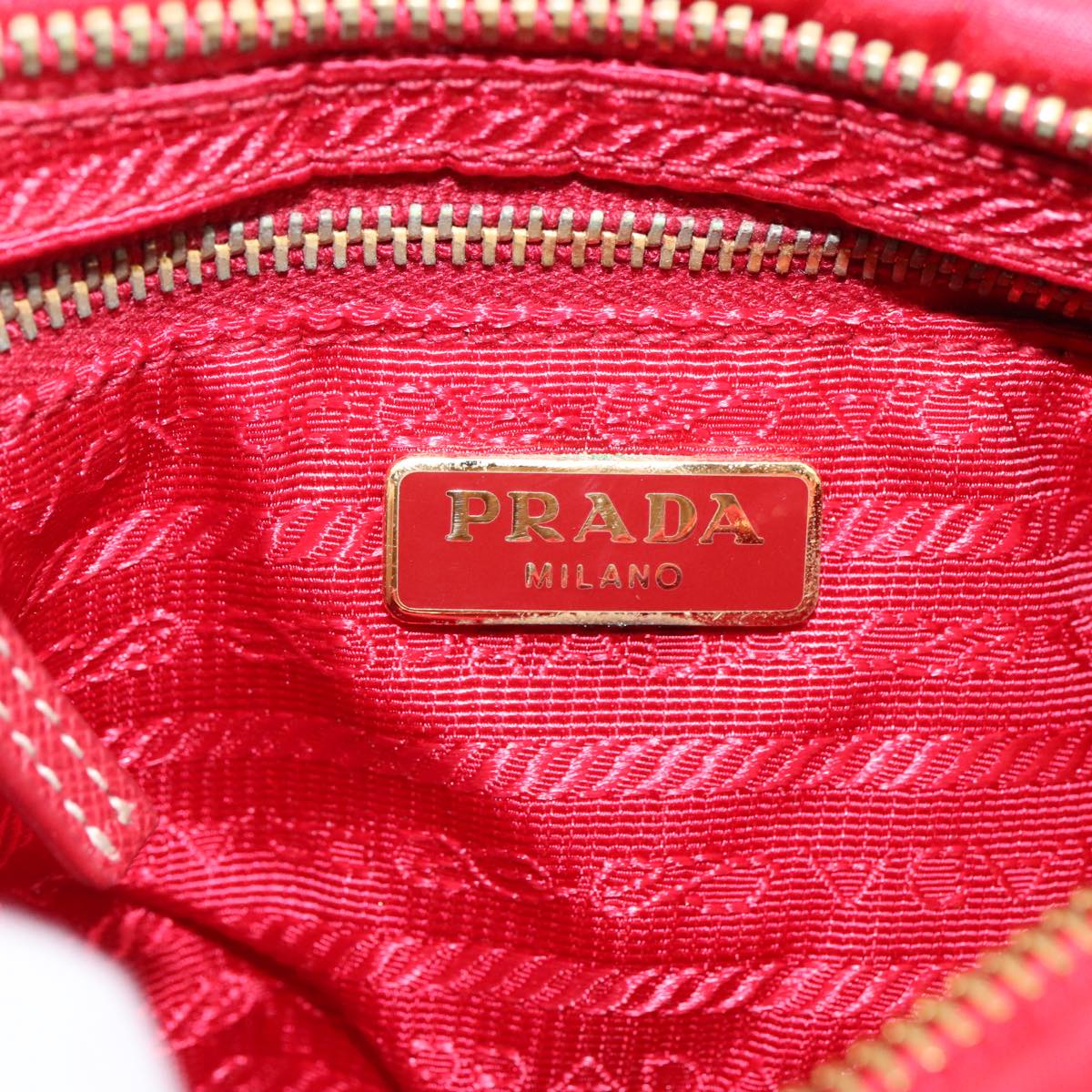 PRADA Pouch Nylon Red Gold Auth ac3383