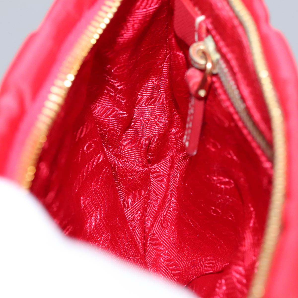 PRADA Pouch Nylon Red Gold Auth ac3383