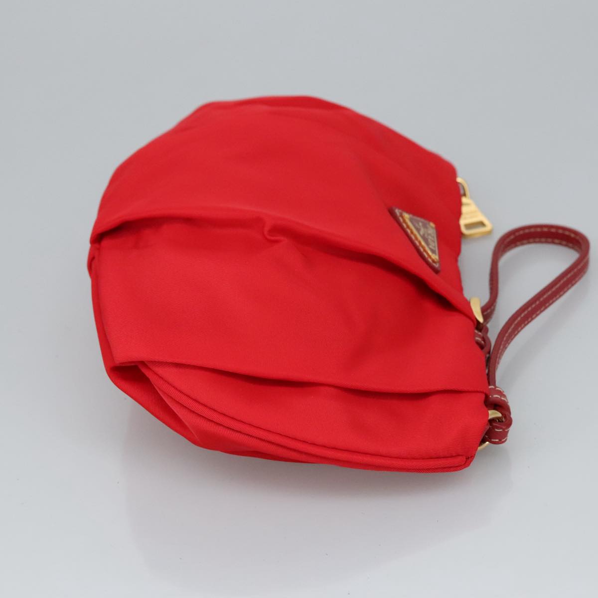 PRADA Pouch Nylon Red Gold Auth ac3383