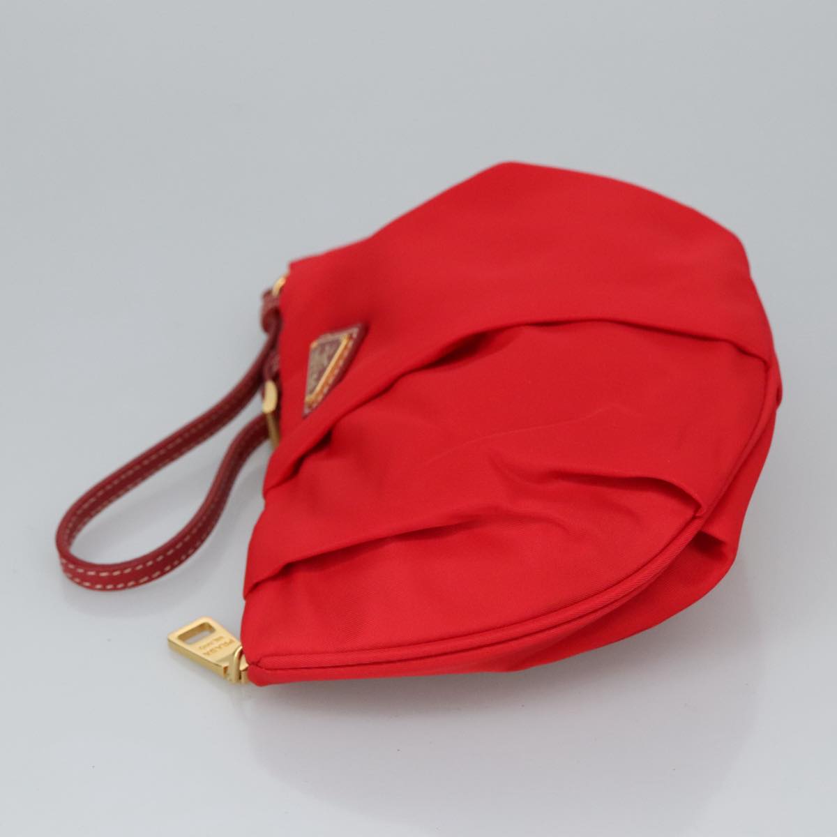 PRADA Pouch Nylon Red Gold Auth ac3383