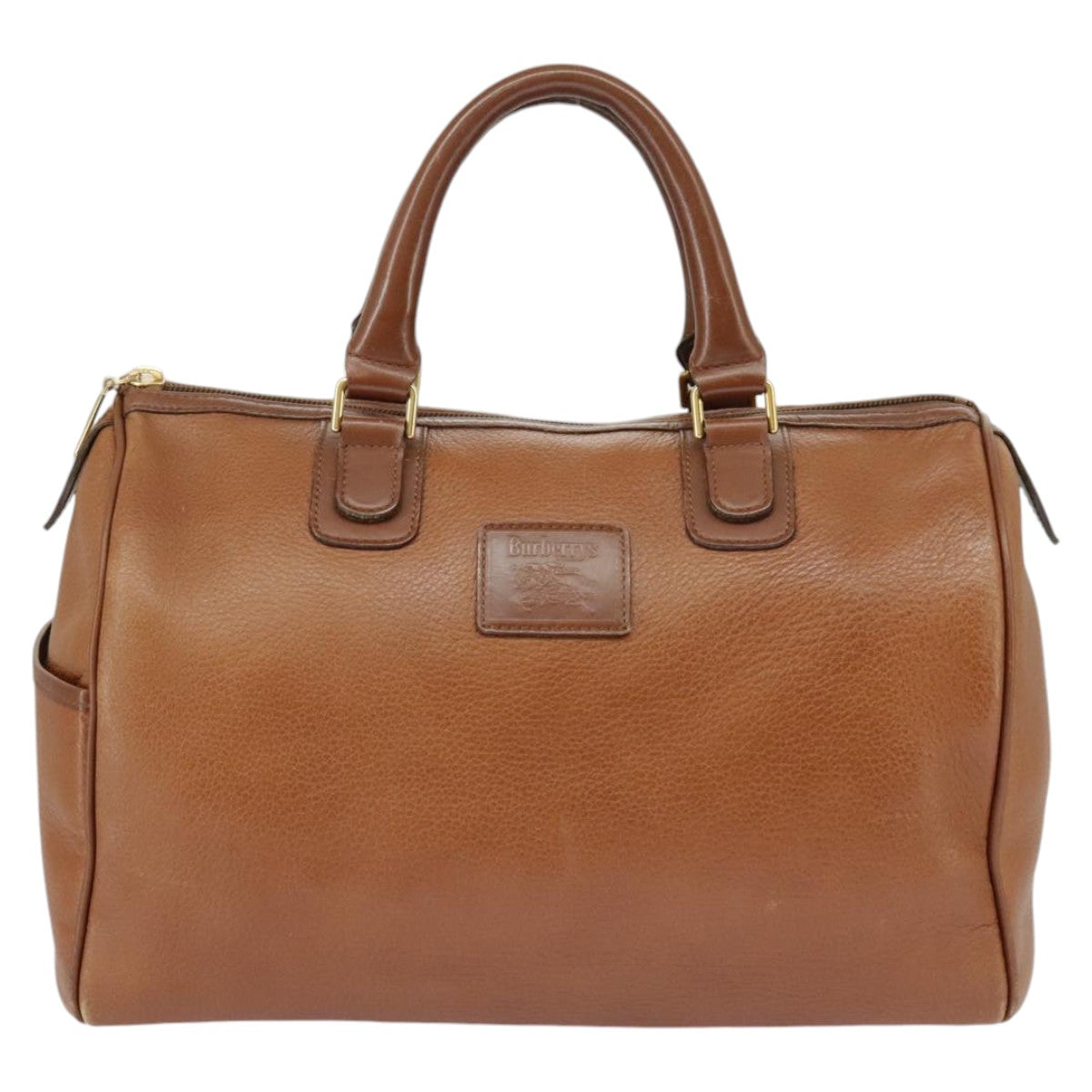 Burberrys Boston Bag Leather Brown Gold Auth ac3388 - 0