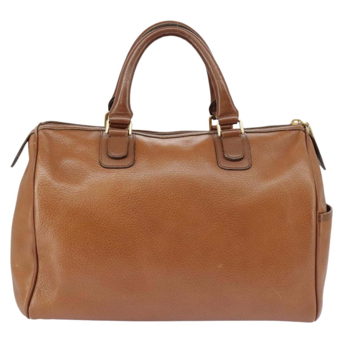 Burberrys Boston Bag Leather Brown Gold Auth ac3388