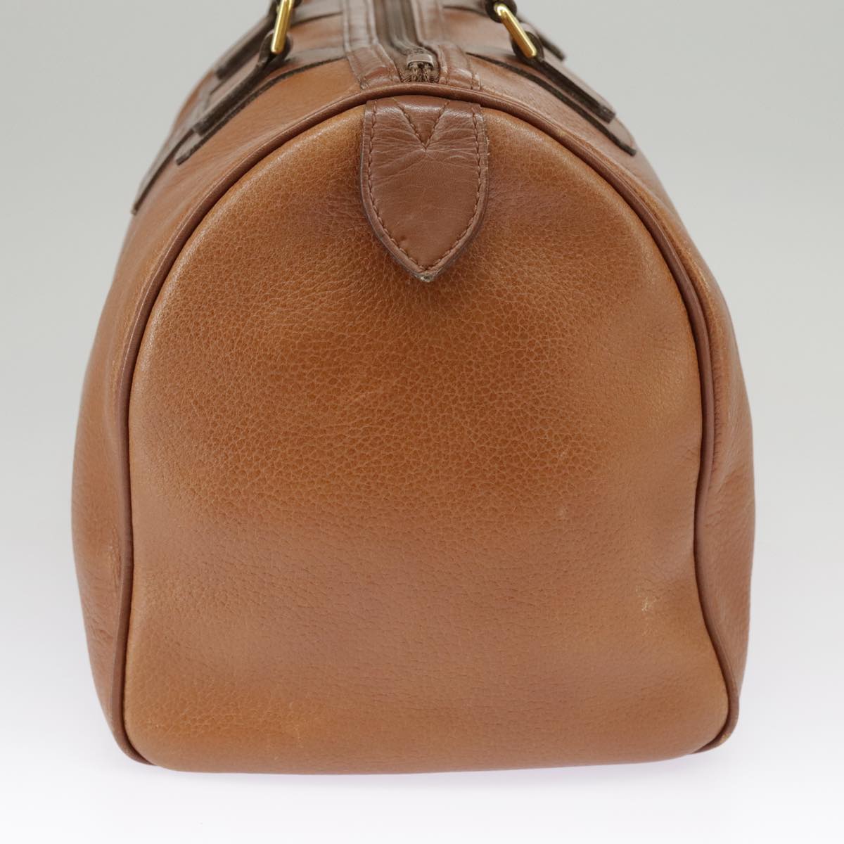 Burberrys Boston Bag Leather Brown Gold Auth ac3388