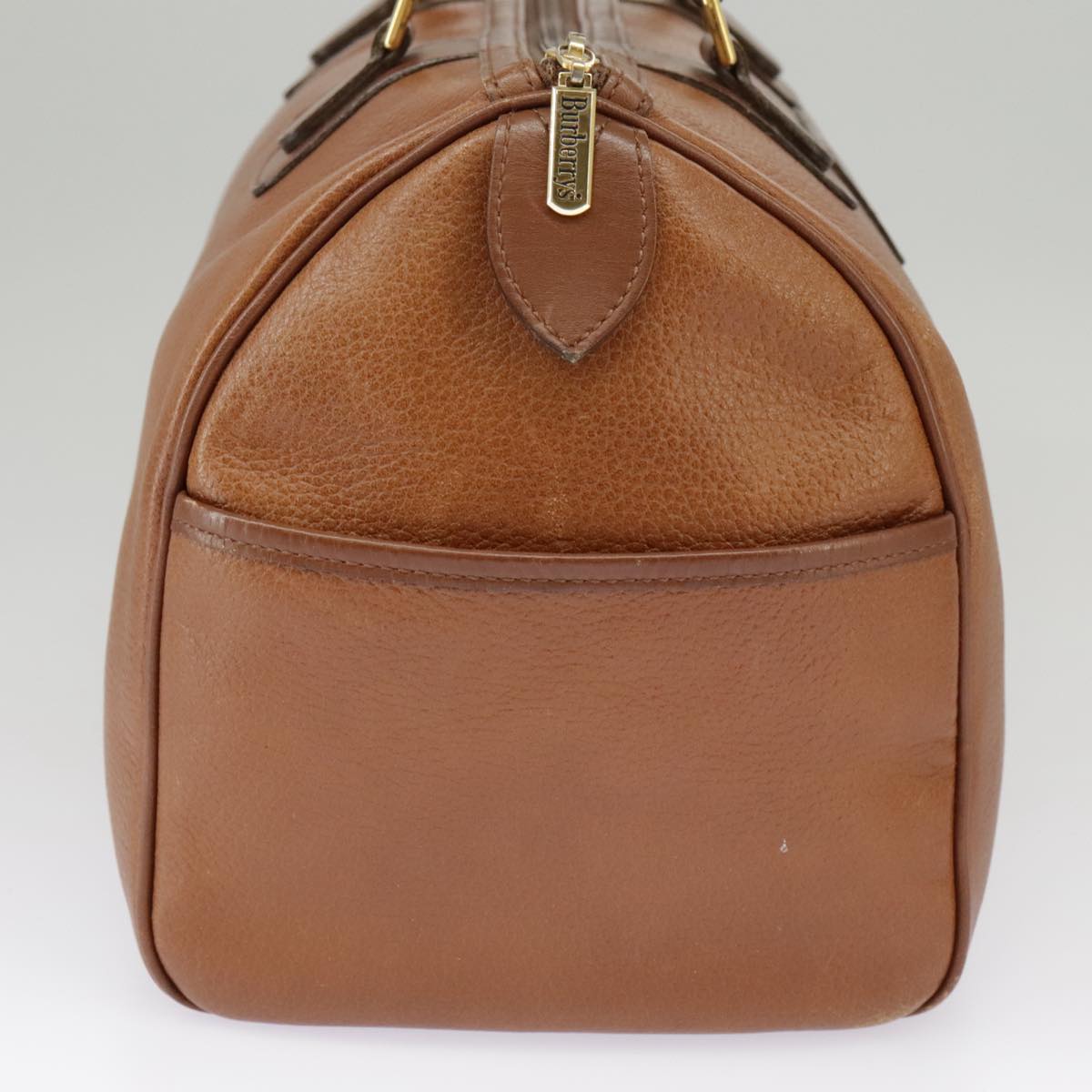 Burberrys Boston Bag Leather Brown Gold Auth ac3388