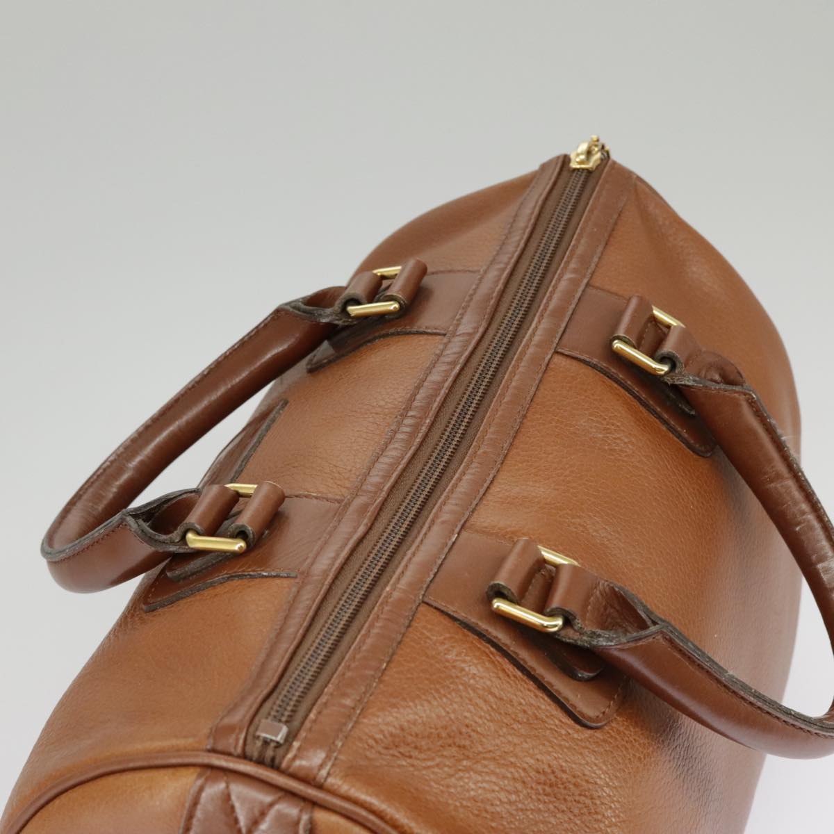 Burberrys Boston Bag Leather Brown Gold Auth ac3388