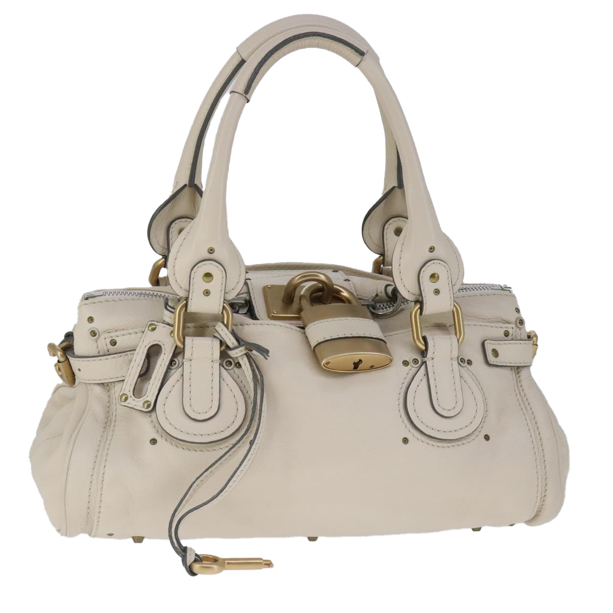 Chloe Paddington Hand Bag Leather White Auth ac3389