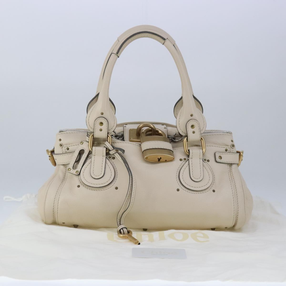 Chloe Paddington Hand Bag Leather White Auth ac3389