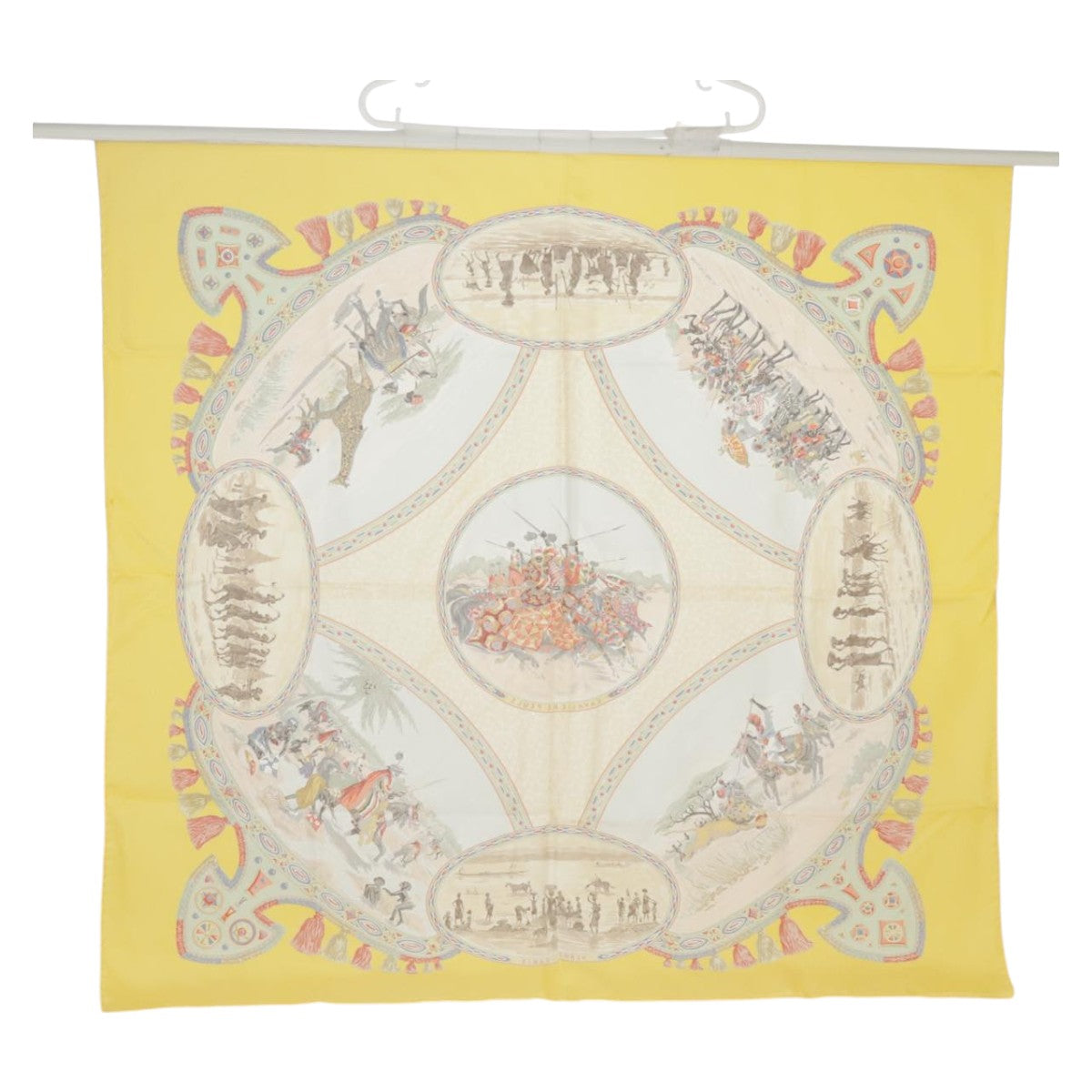 HERMES Carre90 CAVALIERS PEULS Scarf Silk Yellow Auth ac3390 - 0