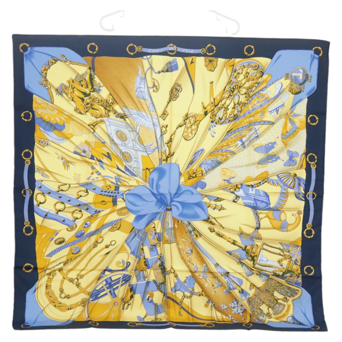 HERMES Carre90 Soleil de Soie Scarf Silk Blue Auth ac3391