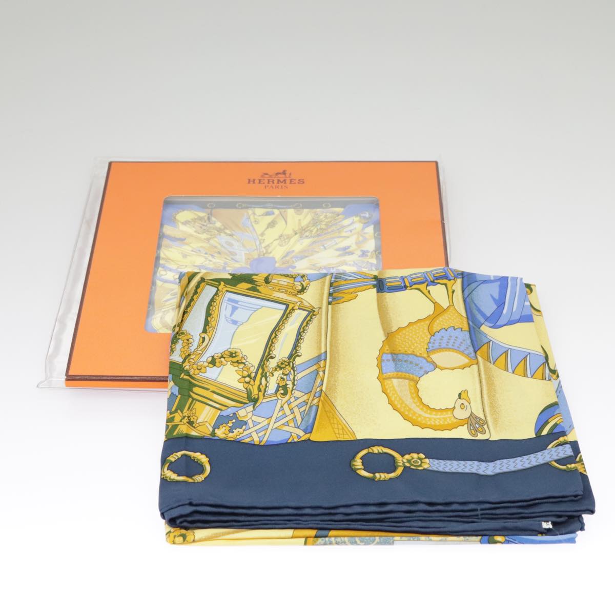 HERMES Carre90 Soleil de Soie Scarf Silk Blue Auth ac3391