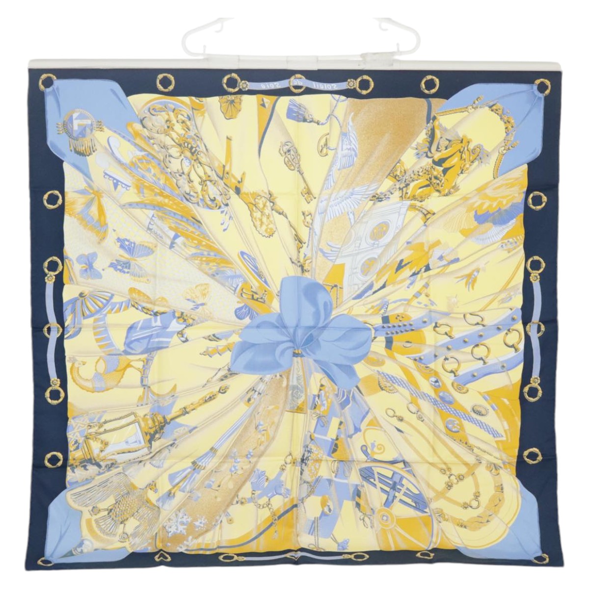 HERMES Carre90 Soleil de Soie Scarf Silk Blue Auth ac3391 - 0