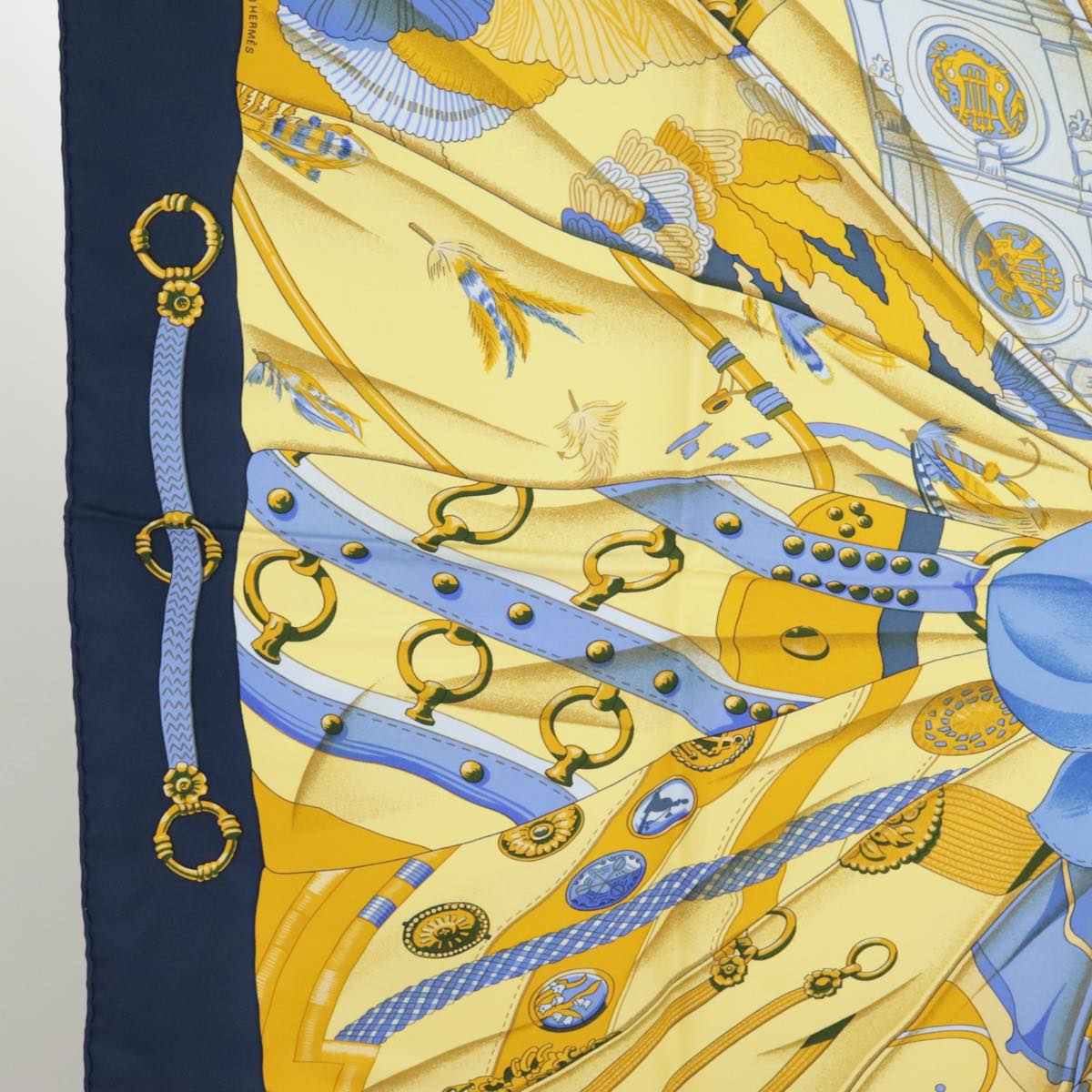 HERMES Carre90 Soleil de Soie Scarf Silk Blue Auth ac3391