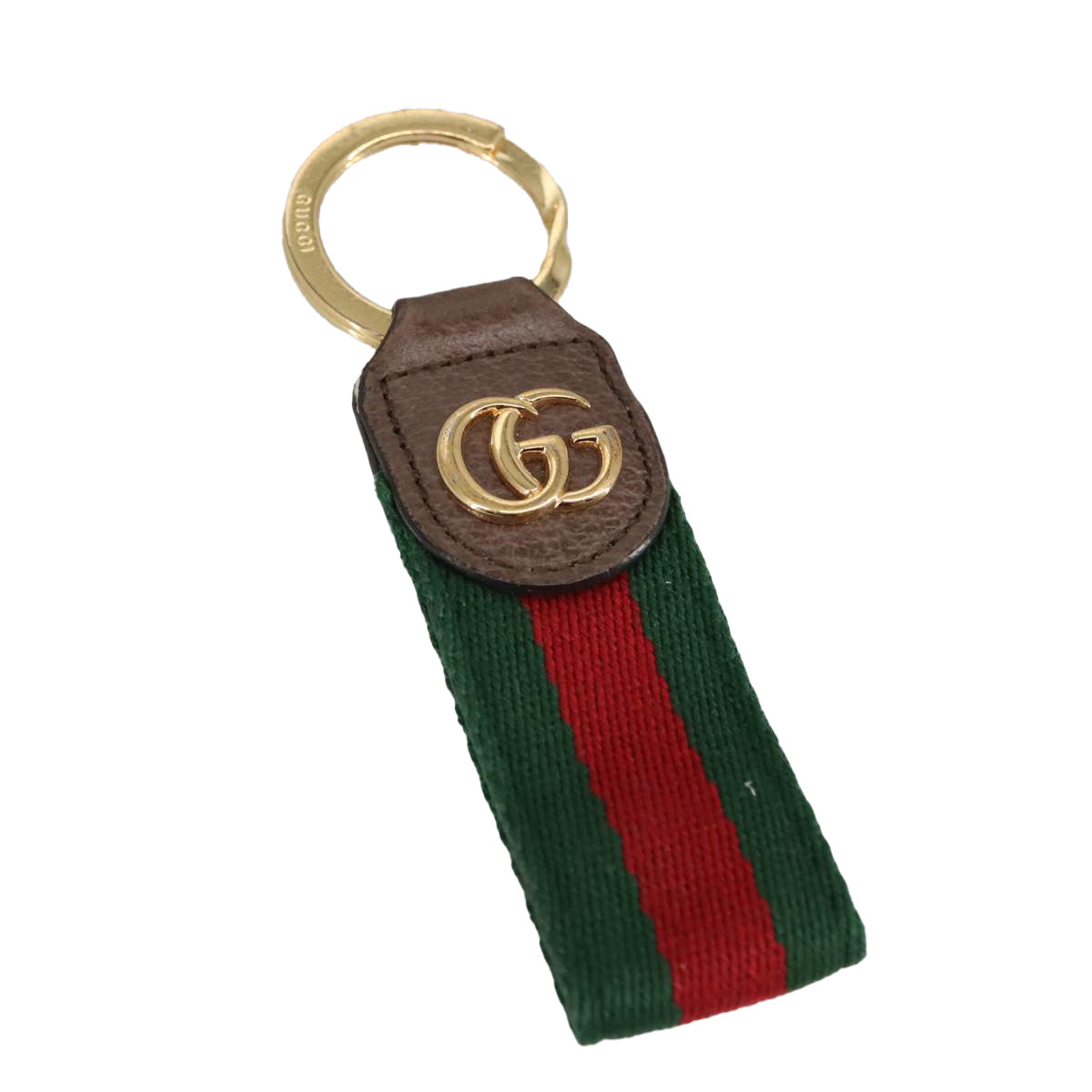 GUCCI Ofidia Web Sherry Line Key Ring Leather Red Green Auth ac3396