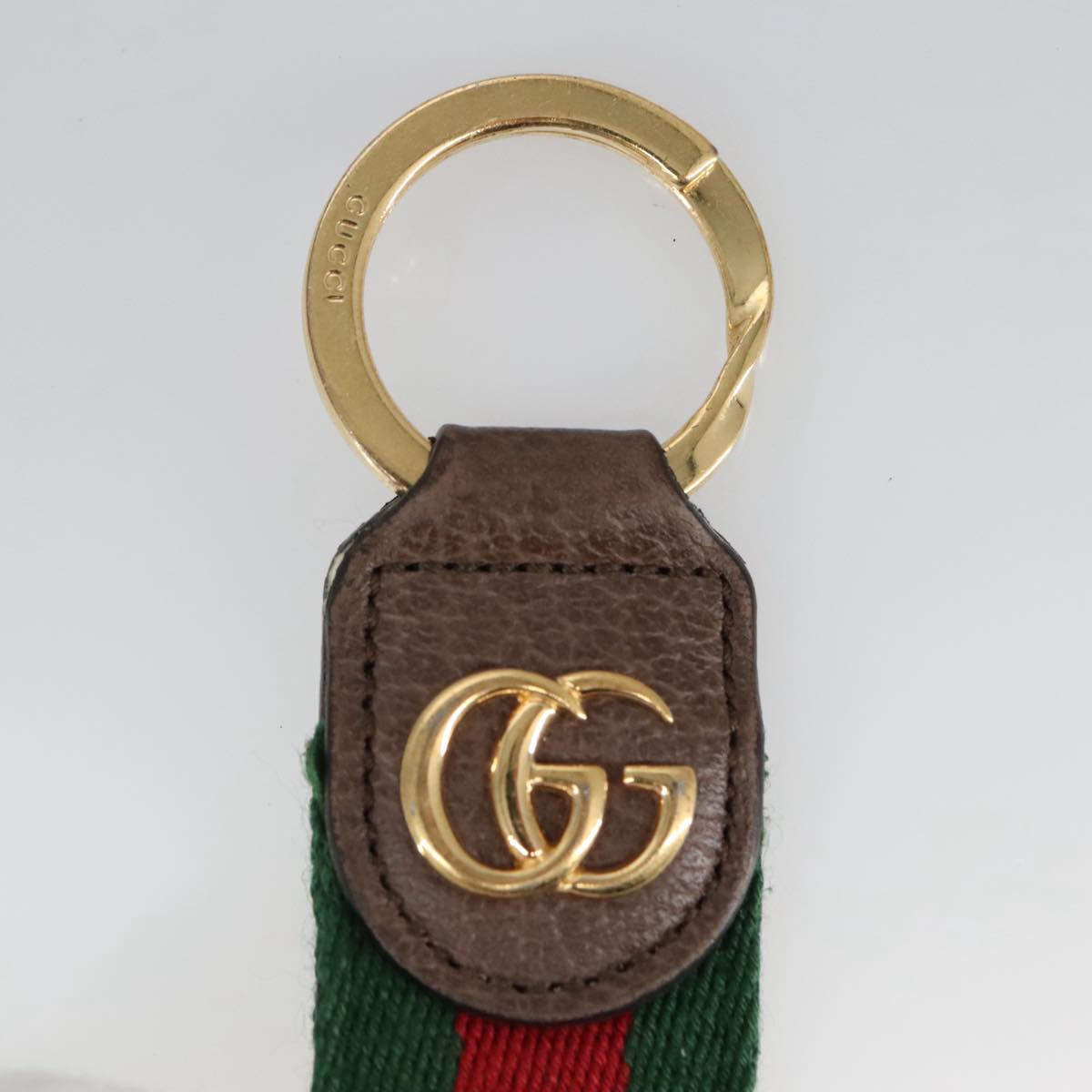 GUCCI Ofidia Web Sherry Line Key Ring Leather Red Green Auth ac3396