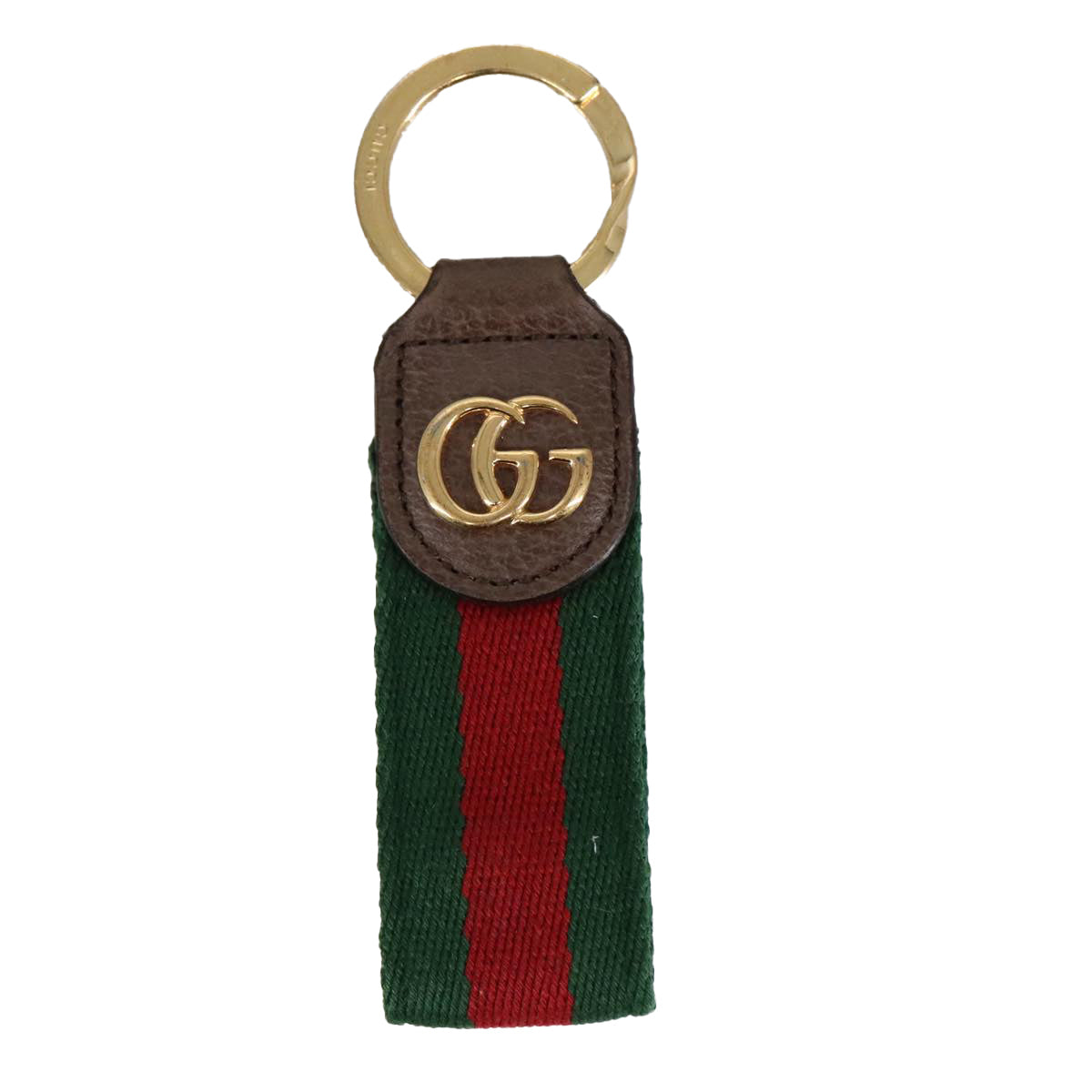 GUCCI Ofidia Web Sherry Line Key Ring Leather Red Green Auth ac3396 - 0