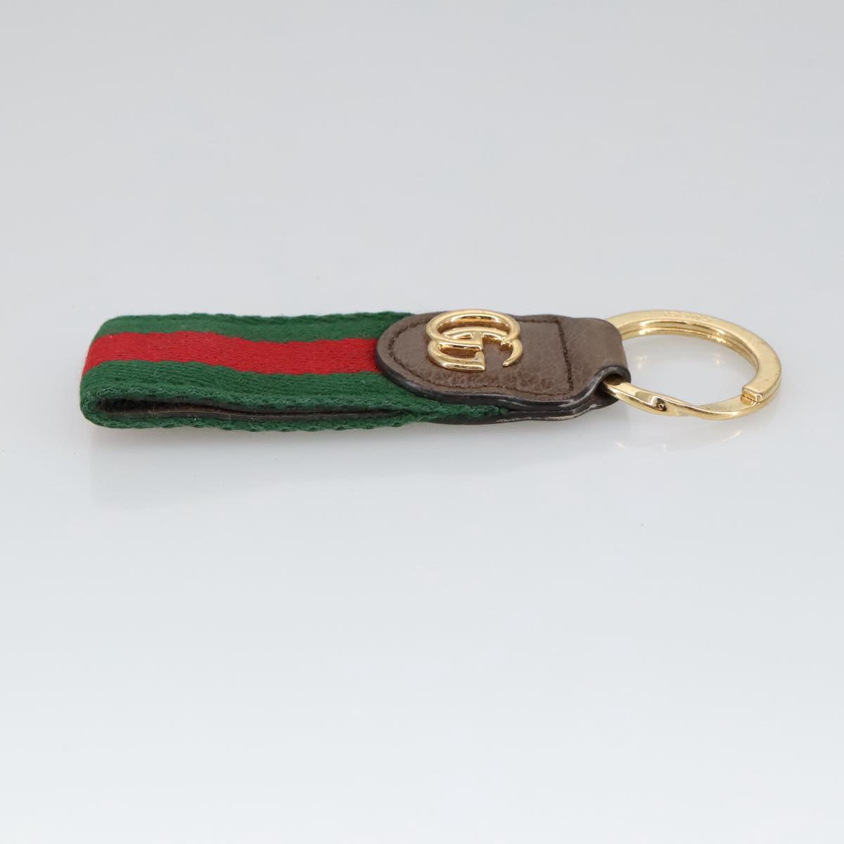 GUCCI Ofidia Web Sherry Line Key Ring Leather Red Green Auth ac3396