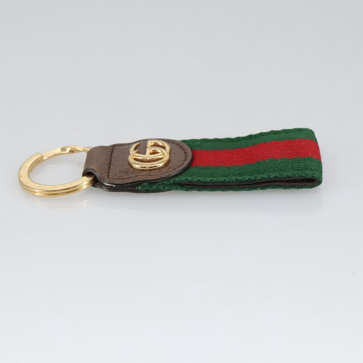 GUCCI Ofidia Web Sherry Line Key Ring Leather Red Green Auth ac3396