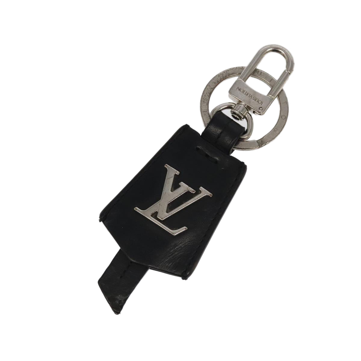 LOUIS VUITTON Cloche Cle Charm Leather Black Silver M68020 LV Auth ac3402