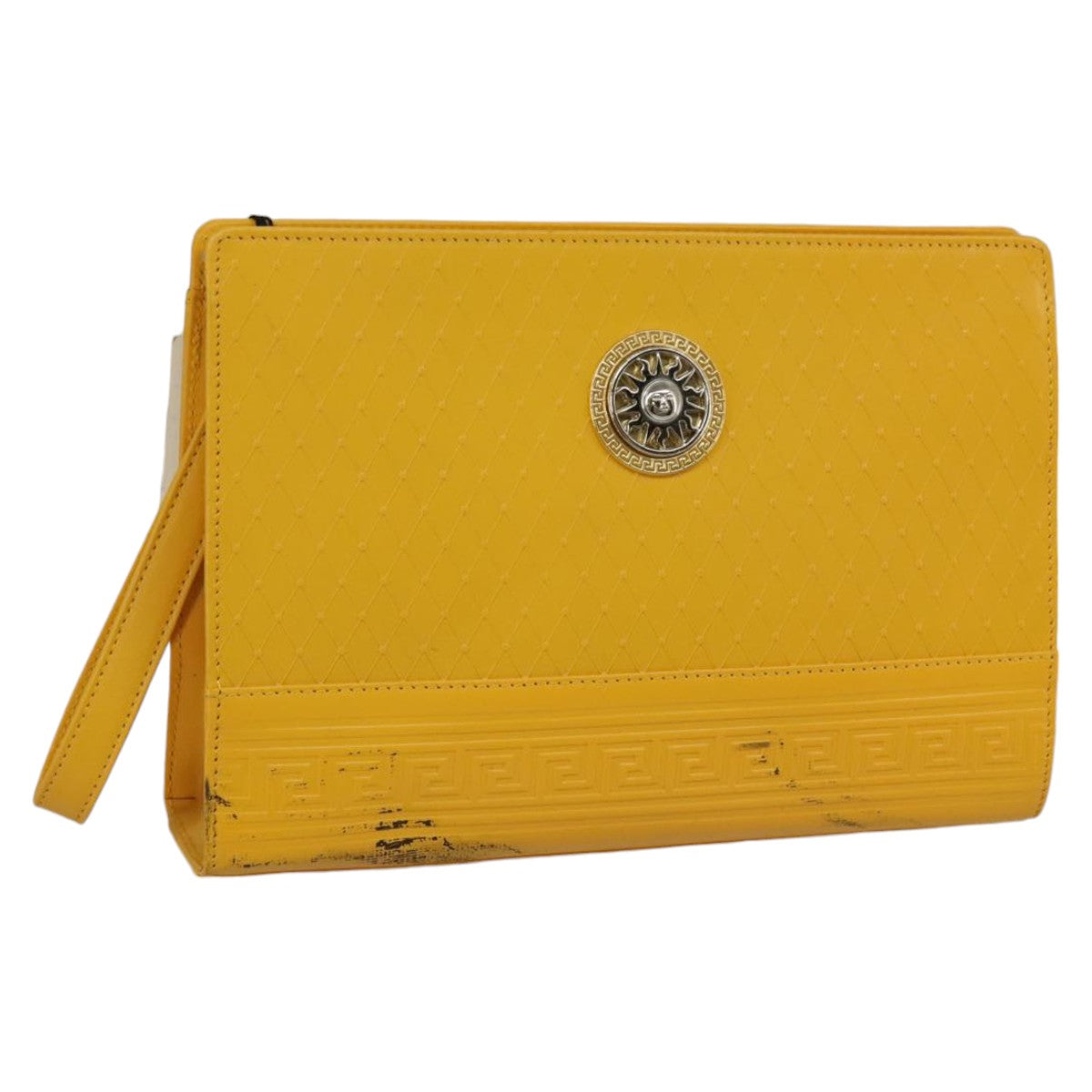 Gianni Versace Clutch Bag Leather Yellow Gold Auth ac3403