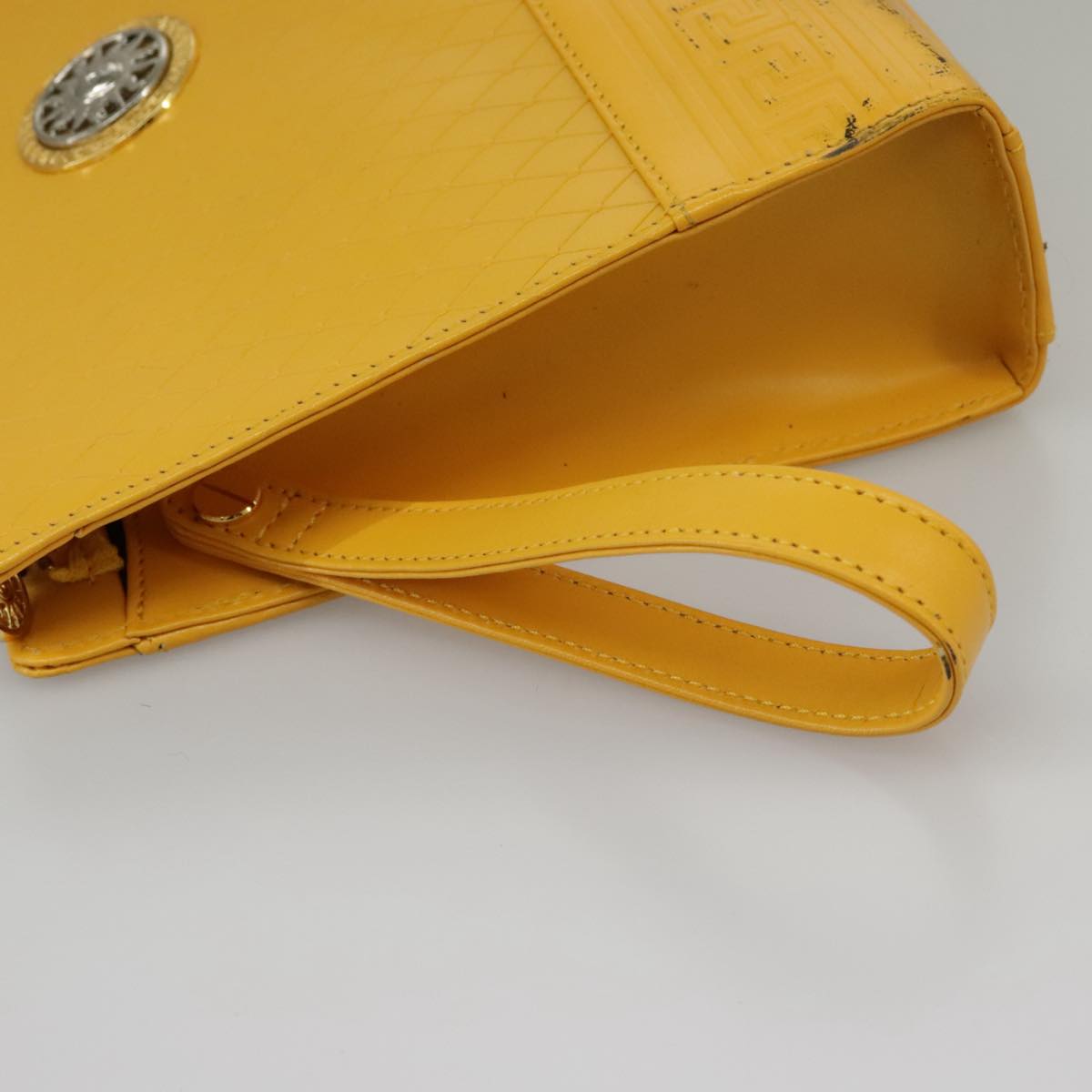 Gianni Versace Clutch Bag Leather Yellow Gold Auth ac3403