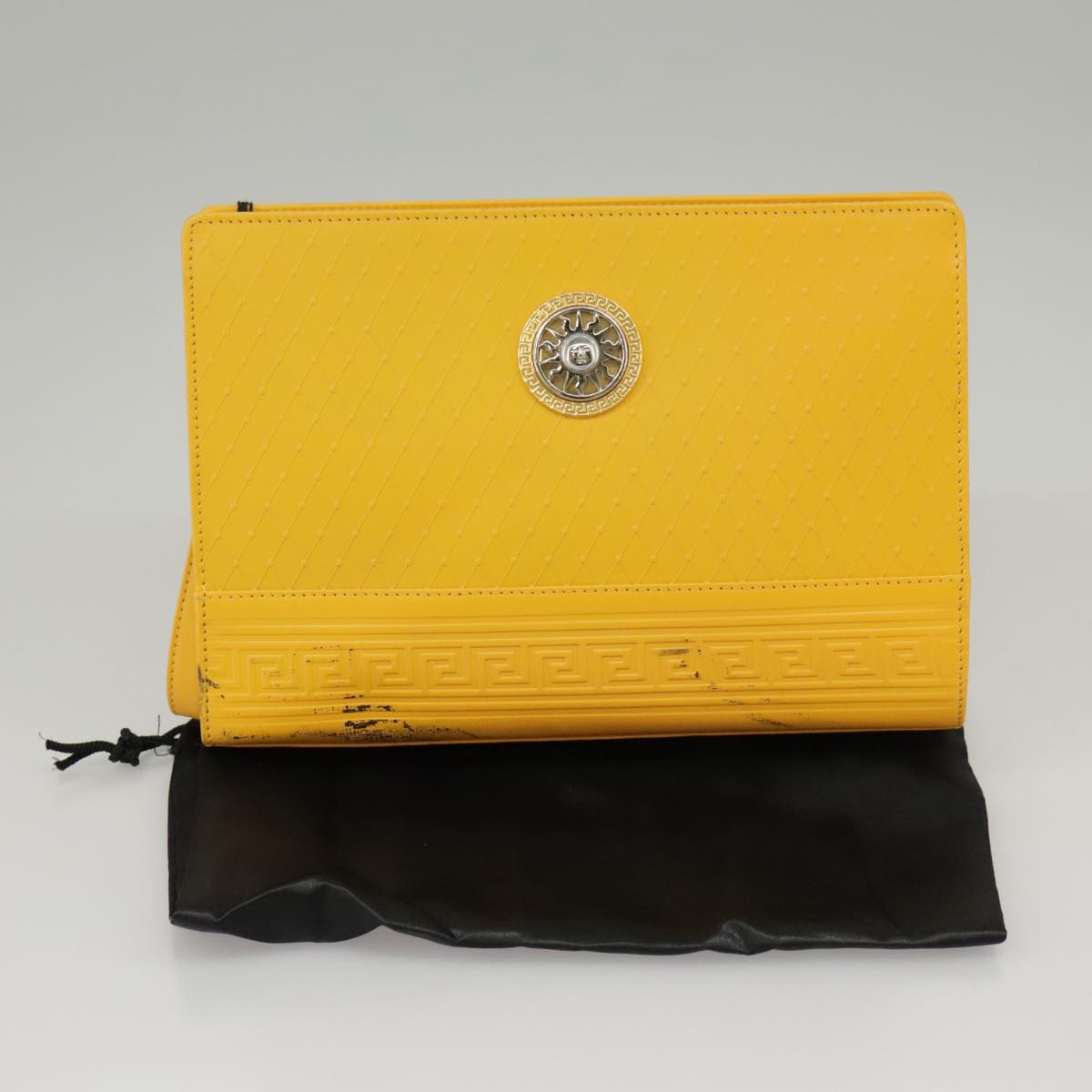 Gianni Versace Clutch Bag Leather Yellow Gold Auth ac3403