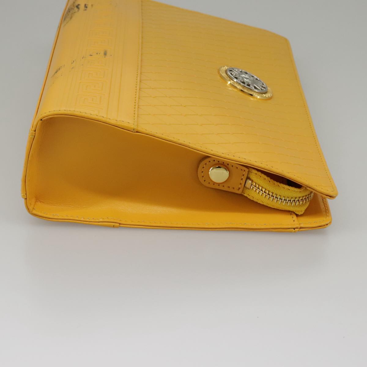 Gianni Versace Clutch Bag Leather Yellow Gold Auth ac3403