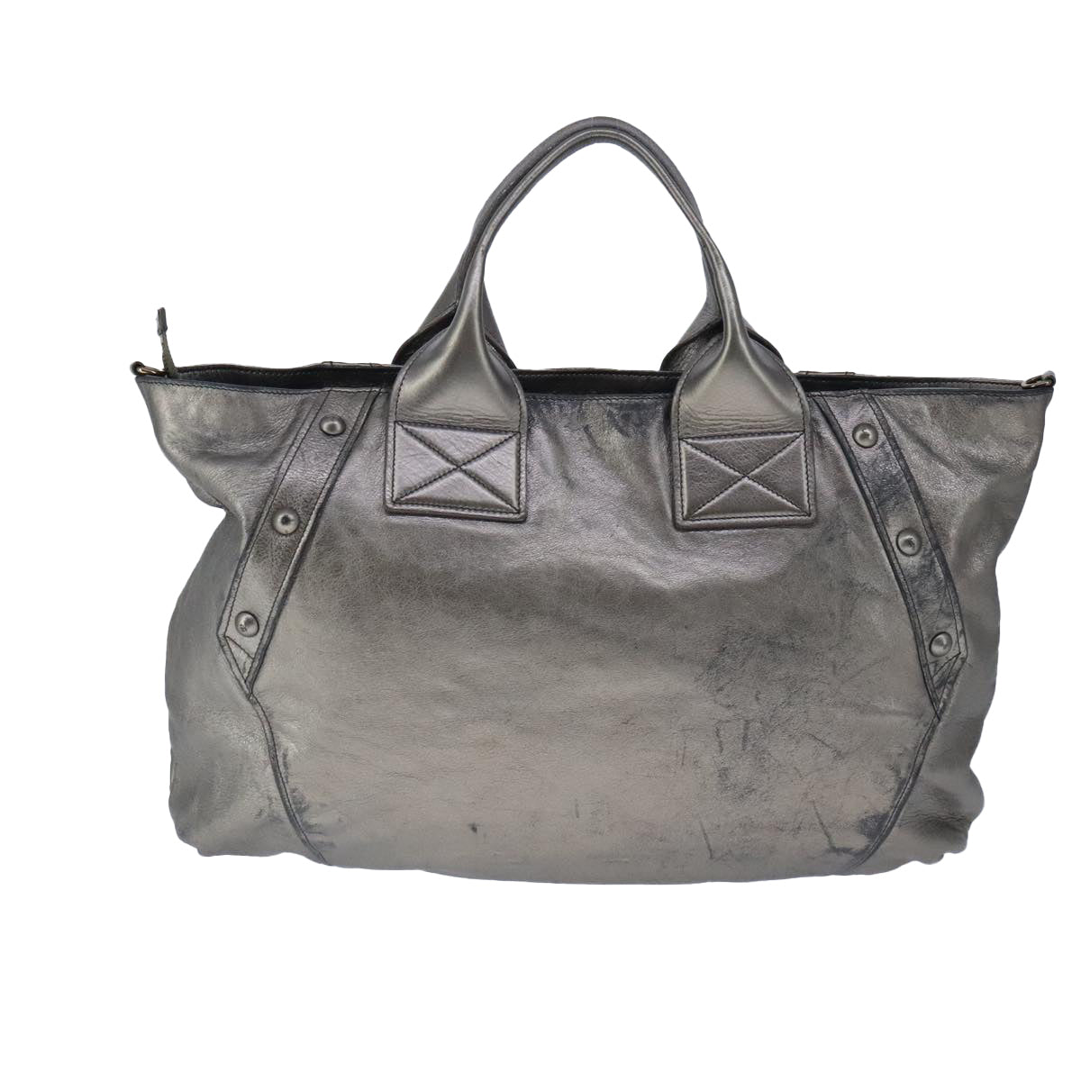 Salvatore Ferragamo Gancini Hand Bag Leather 2way Silver Auth ac3404