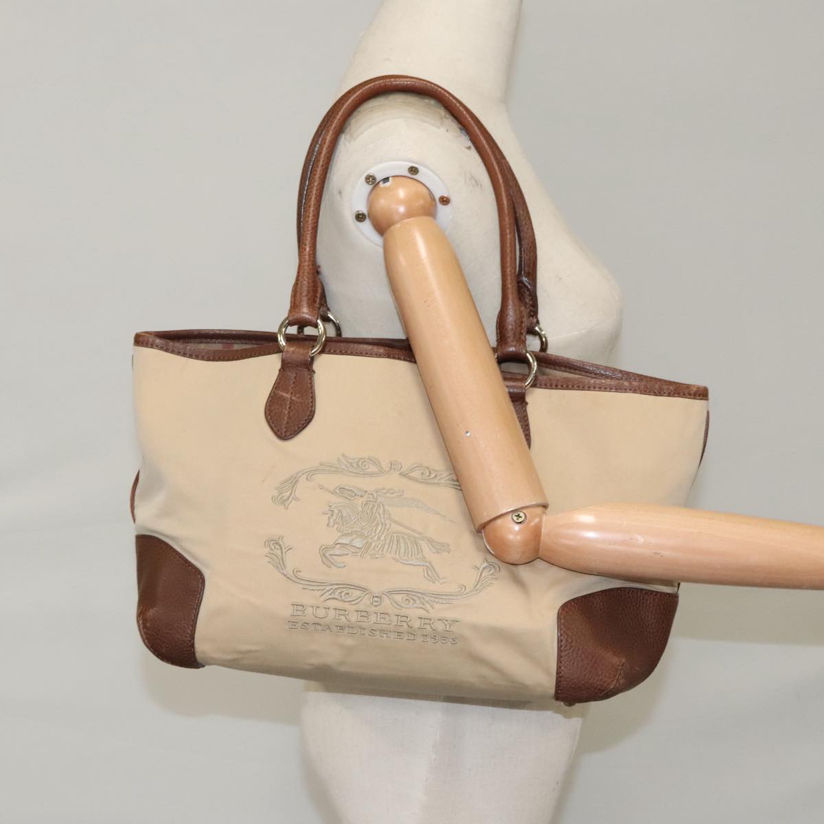 BURBERRY Tote Bag Canvas Beige Brown Auth ac3408