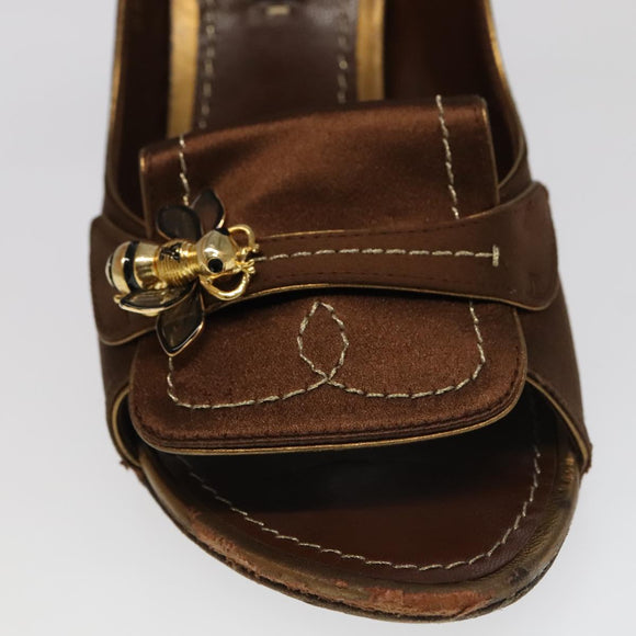 LOUIS VUITTON Monogram High heels Satin 35 1/2 Brown Gold LV Auth ac3410