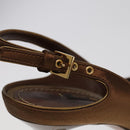 LOUIS VUITTON Monogram High heels Satin 35 1/2 Brown Gold LV Auth ac3410-14