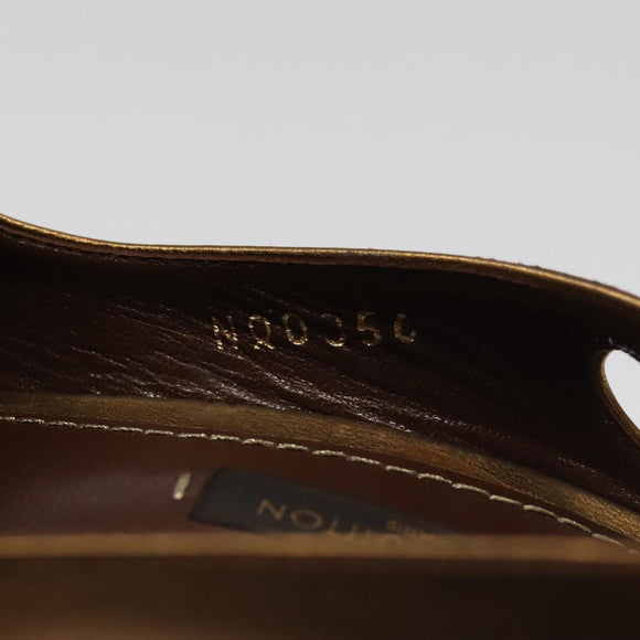 LOUIS VUITTON Monogram High heels Satin 35 1/2 Brown Gold LV Auth ac3410