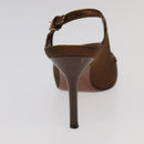 LOUIS VUITTON Monogram High heels Satin 35 1/2 Brown Gold LV Auth ac3410-17