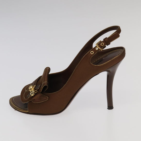 LOUIS VUITTON Monogram High heels Satin 35 1/2 Brown Gold LV Auth ac3410