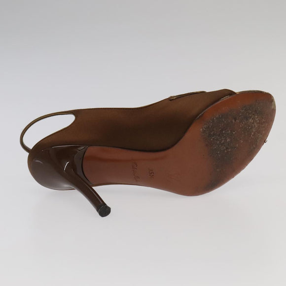 LOUIS VUITTON Monogram High heels Satin 35 1/2 Brown Gold LV Auth ac3410