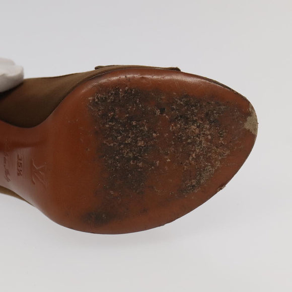 LOUIS VUITTON Monogram High heels Satin 35 1/2 Brown Gold LV Auth ac3410