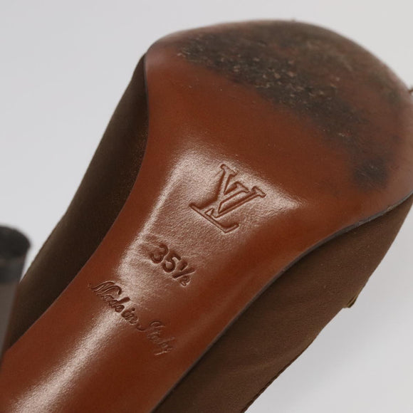 LOUIS VUITTON Monogram High heels Satin 35 1/2 Brown Gold LV Auth ac3410