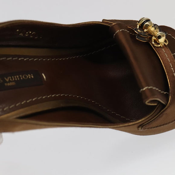 LOUIS VUITTON Monogram High heels Satin 35 1/2 Brown Gold LV Auth ac3410