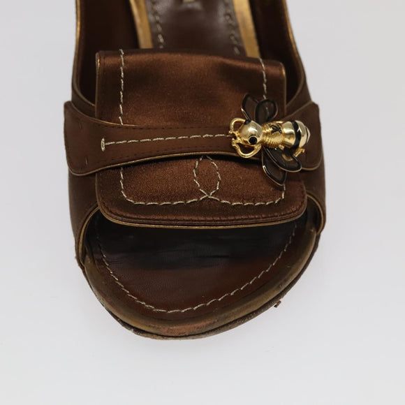 LOUIS VUITTON Monogram High heels Satin 35 1/2 Brown Gold LV Auth ac3410