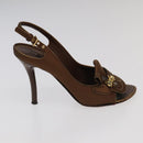 LOUIS VUITTON Monogram High heels Satin 35 1/2 Brown Gold LV Auth ac3410-5