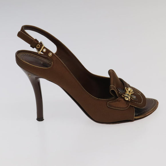 LOUIS VUITTON Monogram High heels Satin 35 1/2 Brown Gold LV Auth ac3410