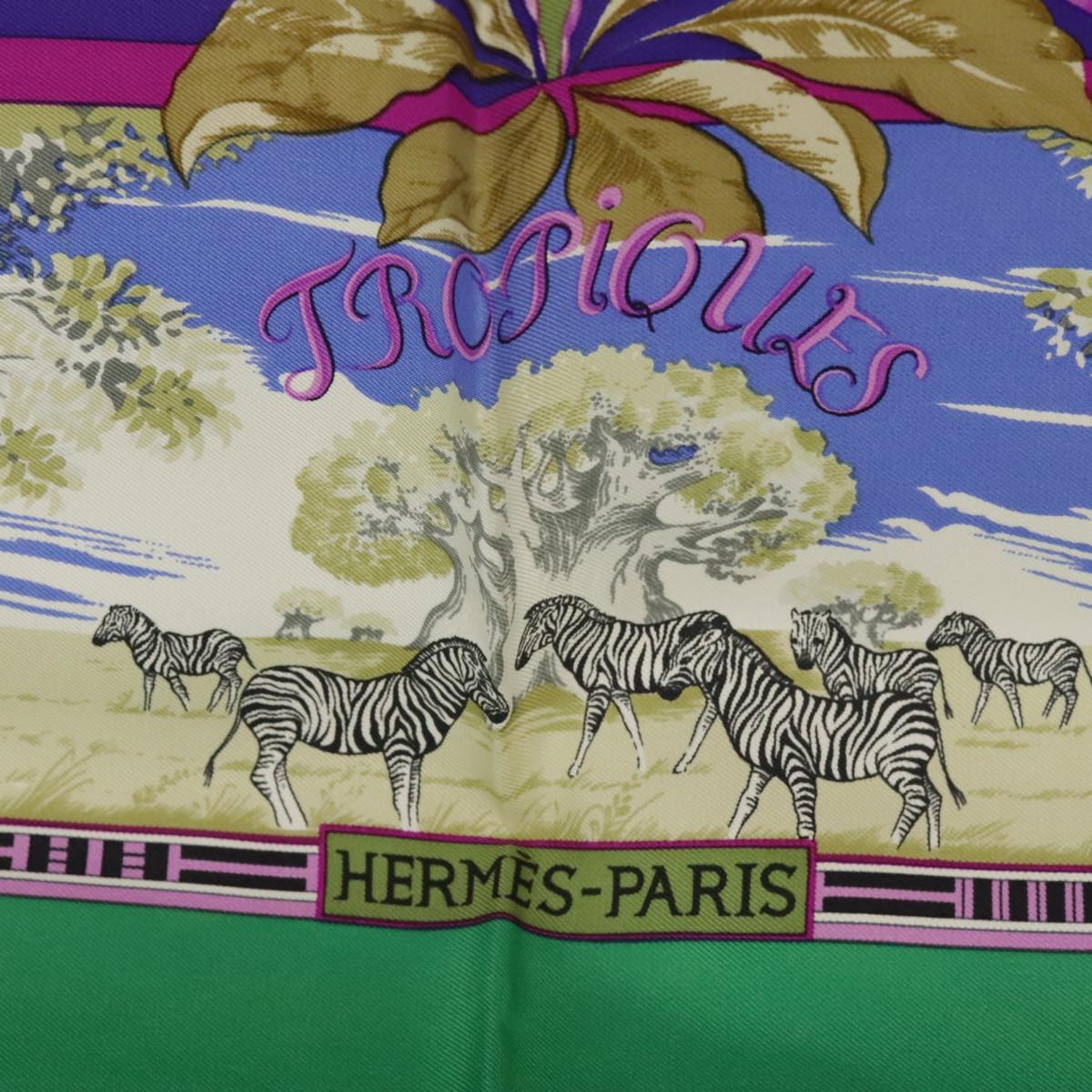 HERMES Carre90 TROPIQUES Scarf Silk Green Blue Auth ac3412