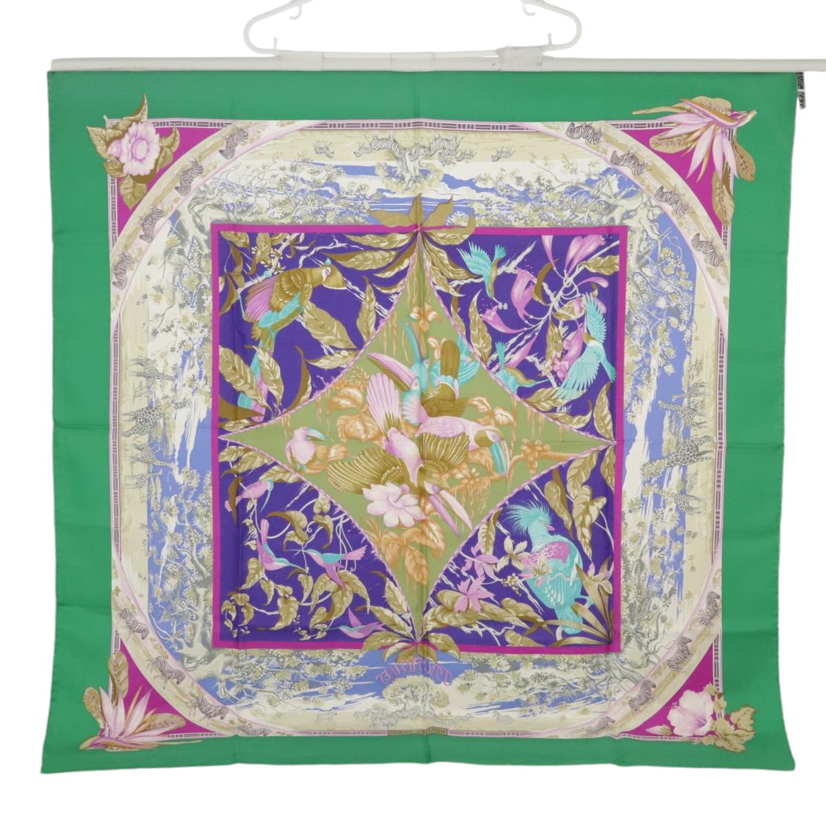 HERMES Carre90 TROPIQUES Scarf Silk Green Blue Auth ac3412