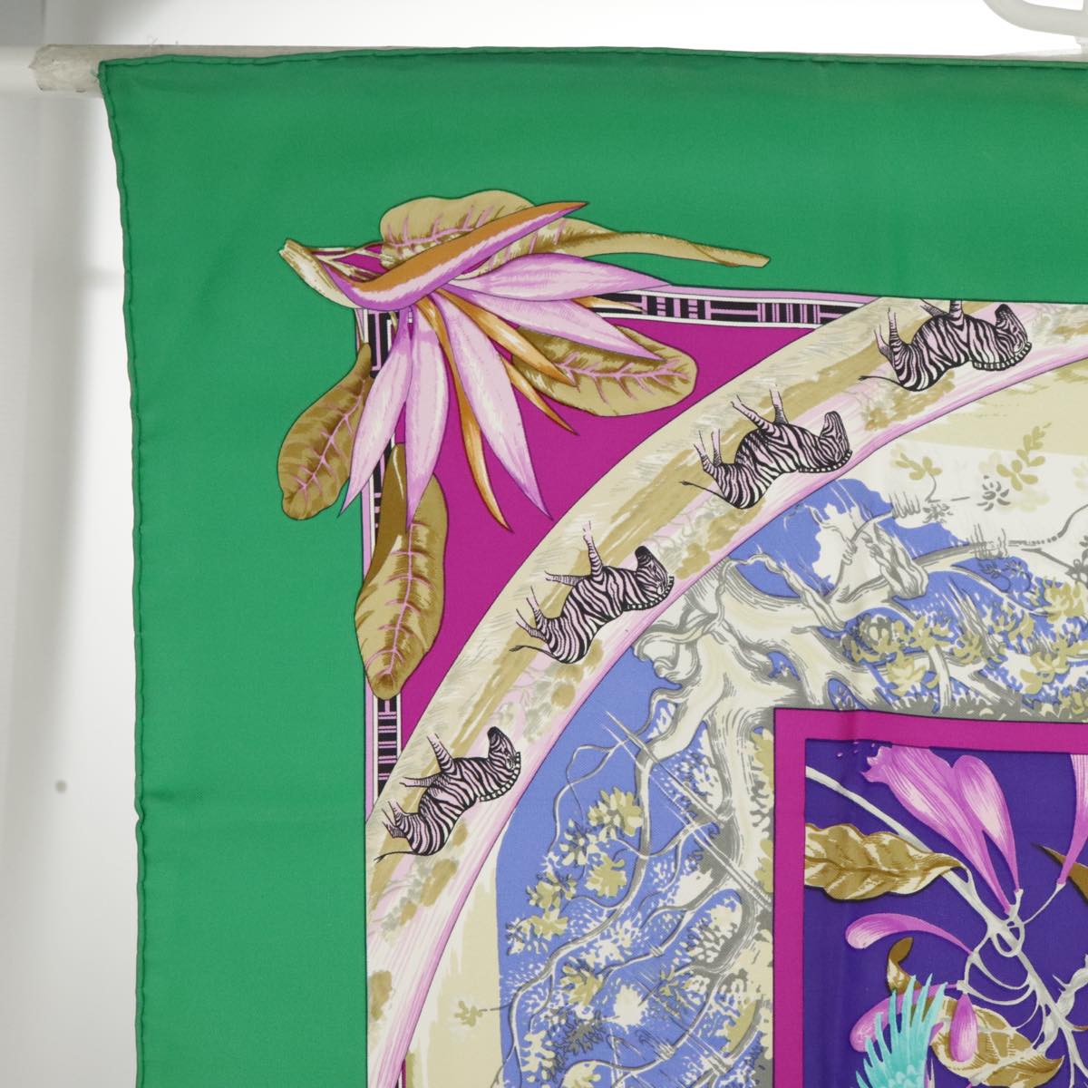 HERMES Carre90 TROPIQUES Scarf Silk Green Blue Auth ac3412