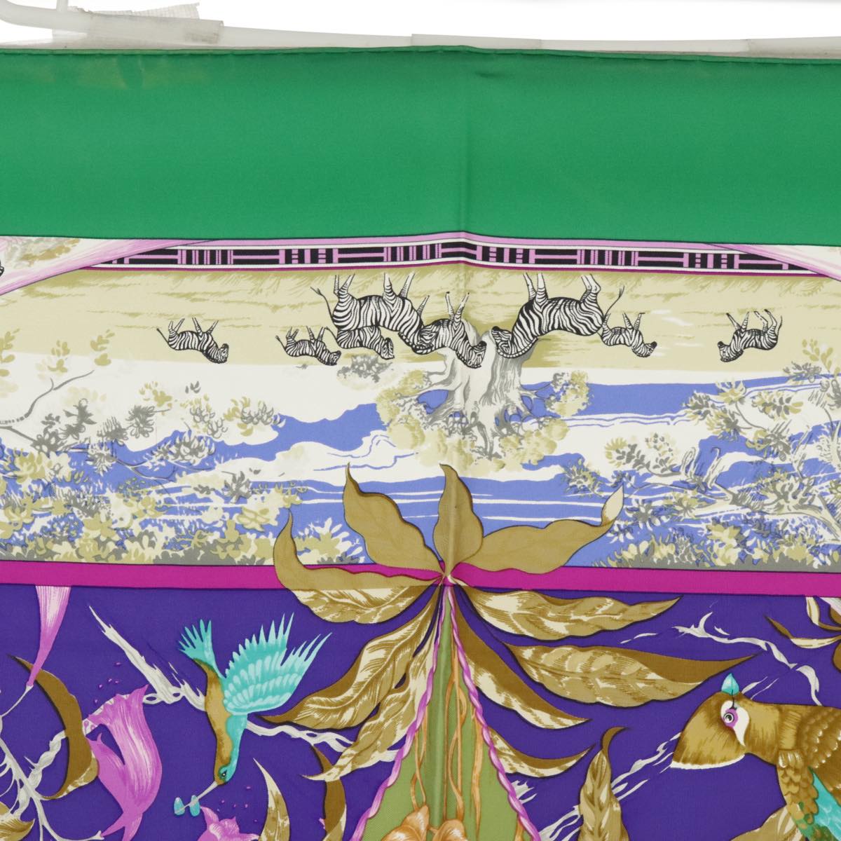 HERMES Carre90 TROPIQUES Scarf Silk Green Blue Auth ac3412