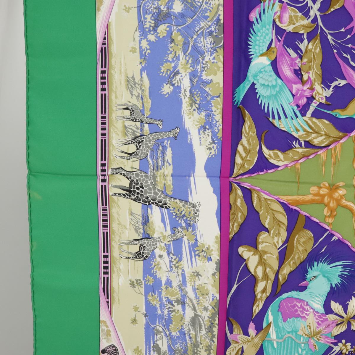 HERMES Carre90 TROPIQUES Scarf Silk Green Blue Auth ac3412