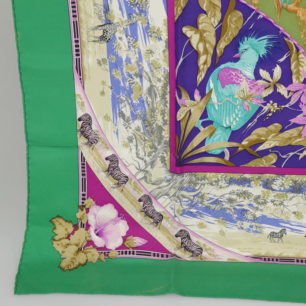 HERMES Carre90 TROPIQUES Scarf Silk Green Blue Auth ac3412