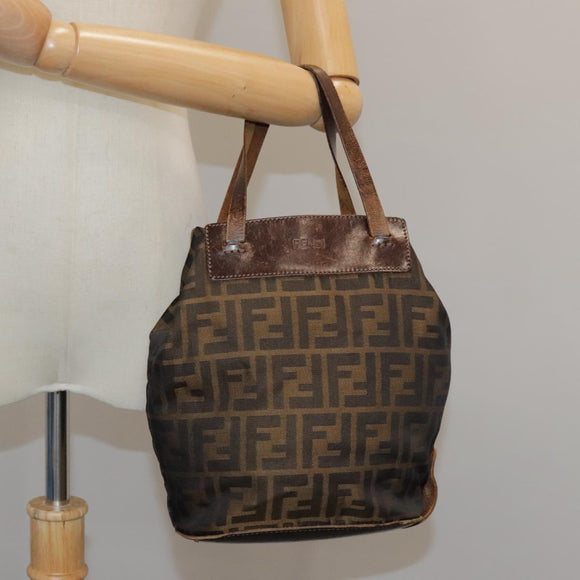 FENDI Zucca Canvas Hand Bag Brown Black Auth ac3445