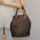 FENDI Zucca Canvas Hand Bag Brown Black Auth ac3445-21