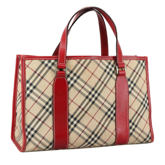 BURBERRY Nova Check Blue Label Hand Bag Canvas Beige Auth ac3491